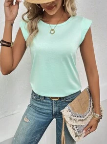 SHEIN LUNE Áo thun nữ màu trơn Giải trí - Màu xanh Bạc hà - Xem 1