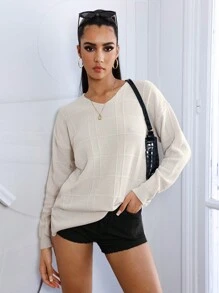 EURMUSE Suéter sólido con hombros caídos - Beis - Ver 1