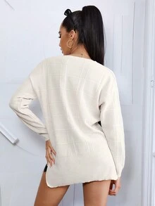 EURMUSE Suéter sólido con hombros caídos - Beis - Ver 2