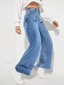 SHEIN EZwear High Waist Wide Leg Jeans - Medium Wash - View 5