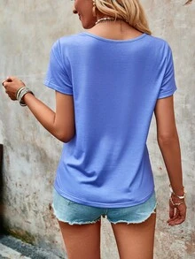 SHEIN VCAY Áo thun nữ Hình học Bộ lạc Giải trí - Màu tím hoa cà - Xem 2