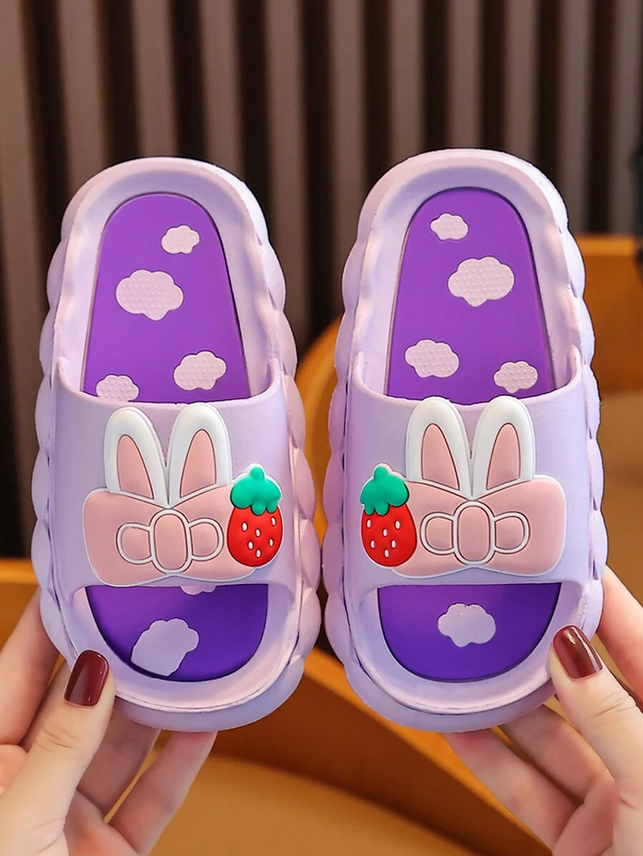 Chicas Zapatillas fresa & con diseño de oreja PVC anti deslizante dulce para verano - Morado - Ver 1