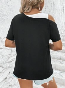 SHEIN LUNE Plus Two Tone Asymmetrical Neck Tee, Summer