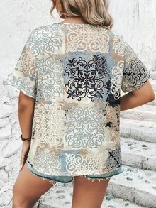 SHEIN LUNE Áo thun Plus size Chắp vá Bộ lạc Giải trí - Nhiều màu - Xem 2