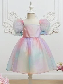 SHEIN Cô Gái Trẻ Bóng Ống tay áo Lớp phủ lưới Đầm Party - Nhiều màu - Xem 1