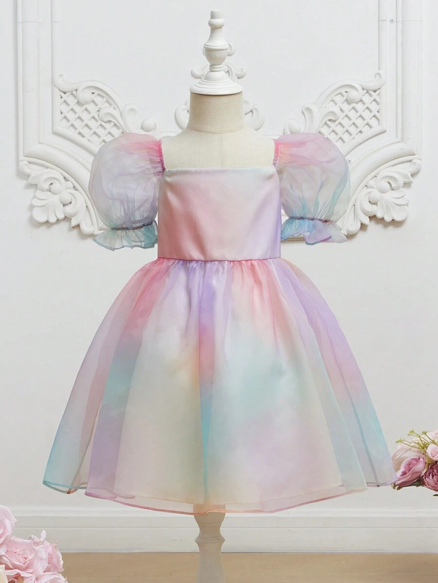 SHEIN Cô Gái Trẻ Bóng Ống tay áo Lớp phủ lưới Đầm Party - Nhiều màu - Xem 1