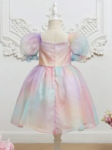 SHEIN Cô Gái Trẻ Bóng Ống tay áo Lớp phủ lưới Đầm Party - Nhiều màu - Xem 2