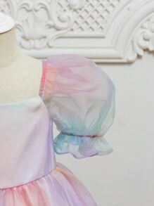 SHEIN Cô Gái Trẻ Bóng Ống tay áo Lớp phủ lưới Đầm Party - Nhiều màu - Xem 3