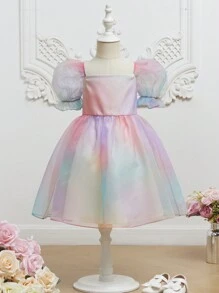 SHEIN Cô Gái Trẻ Bóng Ống tay áo Lớp phủ lưới Đầm Party - Nhiều màu - Xem 5