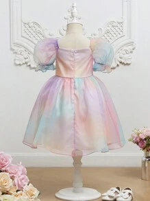 SHEIN Cô Gái Trẻ Bóng Ống tay áo Lớp phủ lưới Đầm Party - Nhiều màu - Xem 6