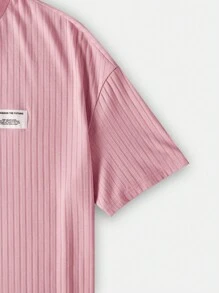 SHEIN EZwear 字母貼布落肩T恤和褲子 - 藕粉色 - 查看 4