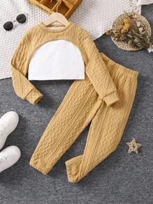 SHEIN Young Girl Solid Tank Top & Crop Tee & Pants