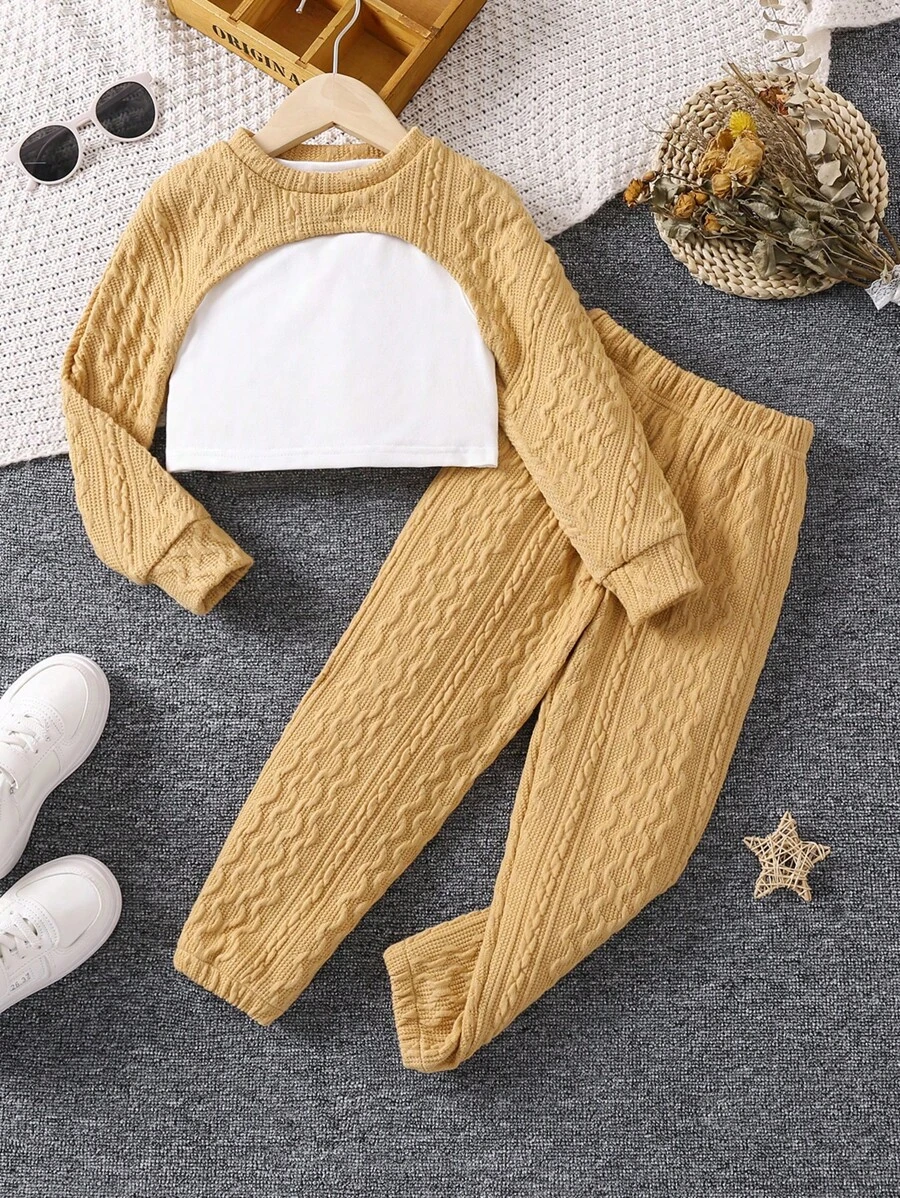 SHEIN Young Girl Solid Tank Top & Crop Tee & Pants