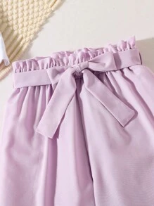 SHEIN Vintaside Kids 女大童愛心圖案荷葉邊T恤和紙袋腰長褲 - 彩色 - 查看 5