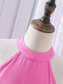 適合青少年女孩的蝴蝶繡花網片套頸裙 - 粉色 - 查看 5