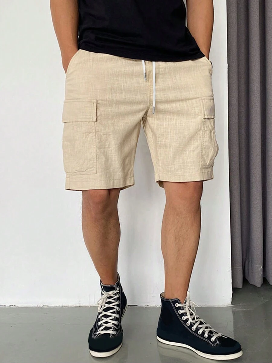 Manfinity Hypemode Men Flap Pocket Side Drawstring Waist Shorts - Khaki - View 1