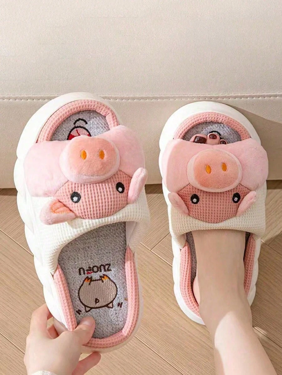 Women's Cartoon Ins-Style Comfortable Anti-Slip Breathable Linen Slippers, Suitable For Summer 2025 - Pink - View 1