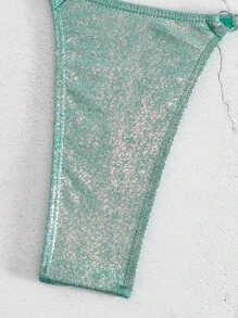 Swim Vcay Summer Beach Metallic Halter Triangle Bikini Set