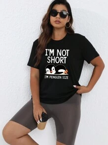 SHEIN EZwear Áo thun Plus size Hoạt hình Slogan Giải trí - màu đen - Xem 1