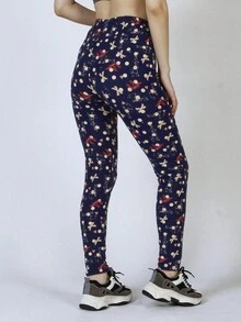 滿版印花緊身打底褲 - 藏蓝色 - 查看 2