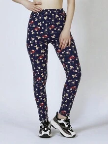 滿版印花緊身打底褲 - 藏蓝色 - 查看 5