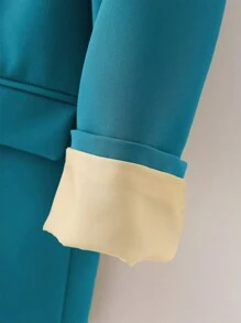 SHEIN Privé 西裝領雙排釦西裝外套 - 青碧色 - 查看 6