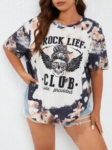 SHEIN LUNE Áo thun Plus size Lá thư Cà vạt nhuộm Giải trí - Nhiều màu - Xem 1