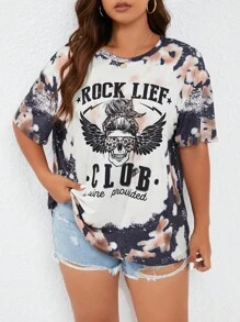 SHEIN LUNE Áo thun Plus size Lá thư Cà vạt nhuộm Giải trí - Nhiều màu - Xem 4