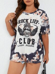 SHEIN LUNE Áo thun Plus size Lá thư Cà vạt nhuộm Giải trí - Nhiều màu - Xem 5