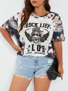 SHEIN LUNE Áo thun Plus size Lá thư Cà vạt nhuộm Giải trí - Nhiều màu - Xem 6