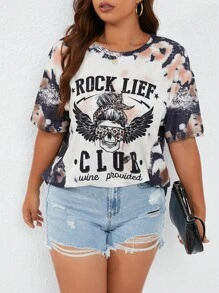 SHEIN LUNE Áo thun Plus size Lá thư Cà vạt nhuộm Giải trí - Nhiều màu - Xem 7