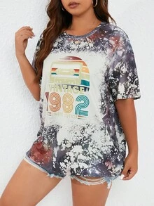 SHEIN LUNE Plus Tie Dye & Letter Graphic Drop Shoulder Tee - Multicolor - View 4