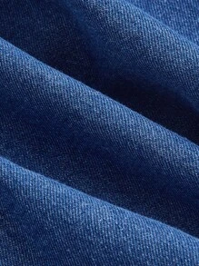 SHEIN MOD 方領泡泡袖前紐扣牛仔裙 - 深色水洗藍 - 查看 3