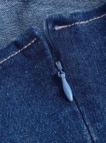 SHEIN MOD Split Hem Tube Denim Dress - Dark Wash - View 3