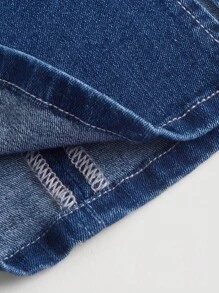 SHEIN MOD Split Hem Tube Denim Dress - Dark Wash - View 4