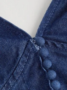 SHEIN MOD Cổ Lao áo tay bướm Áo Crop  Denim - Rửa tối - Xem 3