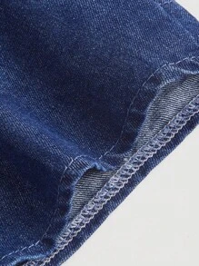 SHEIN MOD Cổ Lao áo tay bướm Áo Crop  Denim - Rửa tối - Xem 4