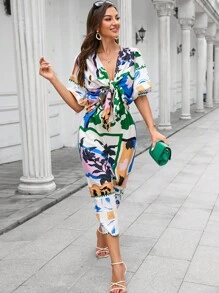 GENKIRA Đầm Thắt nơ trước Đồ họa Boho - Nhiều màu - Xem 6