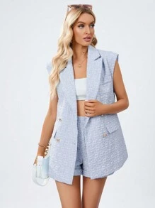 SHEIN BIZwear Double Breasted Vest Blazer & Shorts Workwear