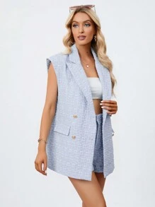SHEIN BIZwear Double Breasted Vest Blazer & Shorts Workwear