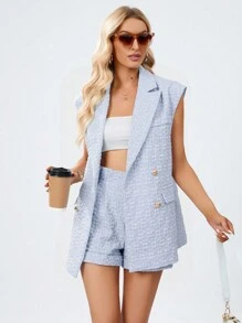 SHEIN BIZwear Double Breasted Vest Blazer & Shorts Workwear