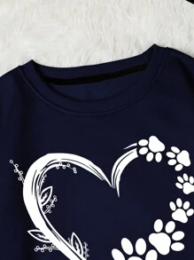 SHEIN EZwear 愛心圖案加絨內裏運動衫 - 藏蓝色 - 查看 4