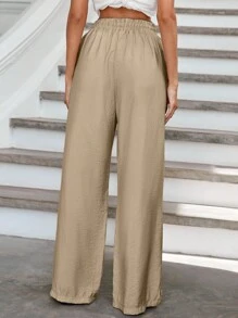 RueChic Drawstring Waist Wide Leg Pants - Màu Khaki - Xem 2