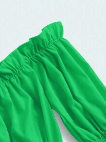 SHEIN Privé Off Shoulder Ruffle Trim Peplum Blouse Peplum Top - Green - View 3