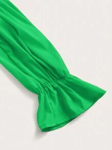 SHEIN Privé Off Shoulder Ruffle Trim Peplum Blouse Peplum Top - Green - View 4