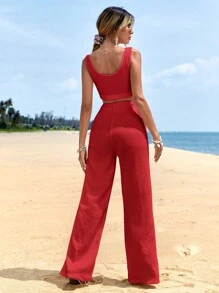 RueChic 前扭結短款背心&闊腿褲