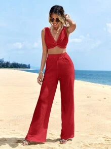 RueChic 前扭結短款背心&闊腿褲