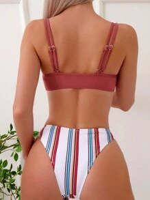 條紋圖案比基尼泳裝 - 彩色 - 查看 2