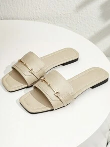 Dép nữ trang trí bằng kim loại, dép đế bằng ngoài trời thời trang - Màu be - Xem 2