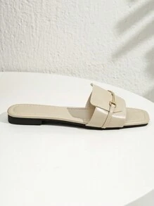 Dép nữ trang trí bằng kim loại, dép đế bằng ngoài trời thời trang - Màu be - Xem 3